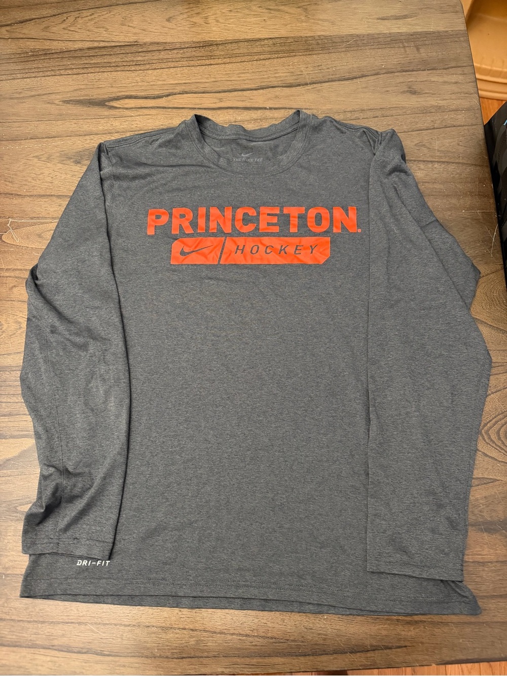 Nike Princeton Hockey Long Sleeve Tee - Charcoal Gray with Orange Logo